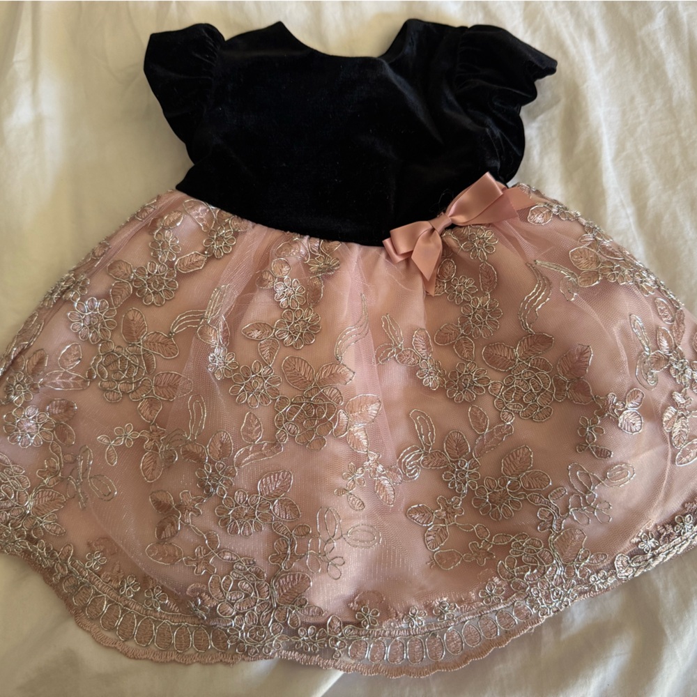 Black Velvet and Pink Lace Baby Dress